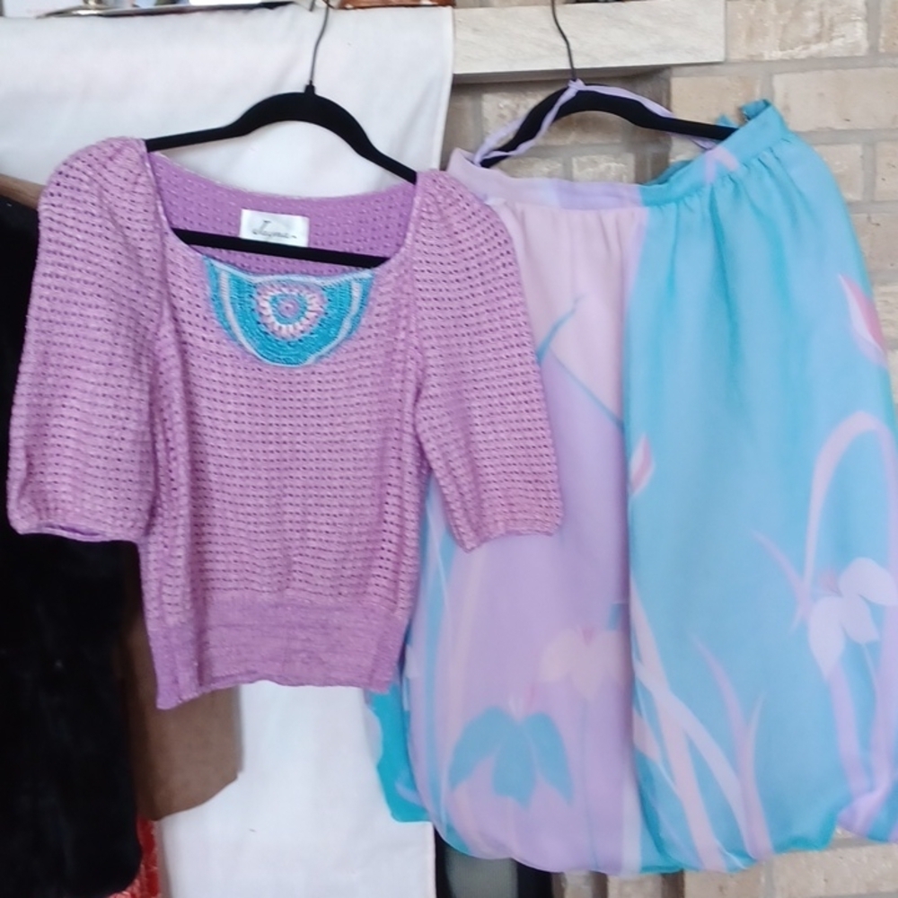 Jayna NY Vintage Set Size:S Color: Lavender,  puffy skirt, knit sweater
